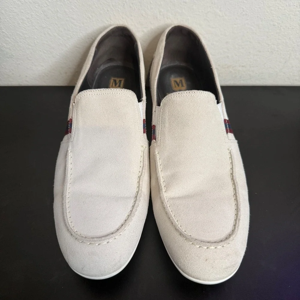 Bruno Magli Suede Leather Off White Balestra Loafers Mens 11 Italian Slip On